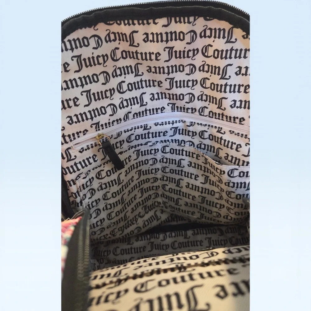 Juicy Couture‎ Floral Print Backpack Pink White Black Logo Tape Trim